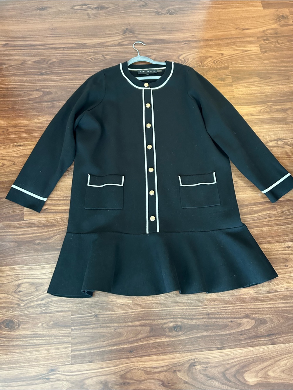 Anthropologie - Endless Rose | Knit Black Dress with Gold Buttons